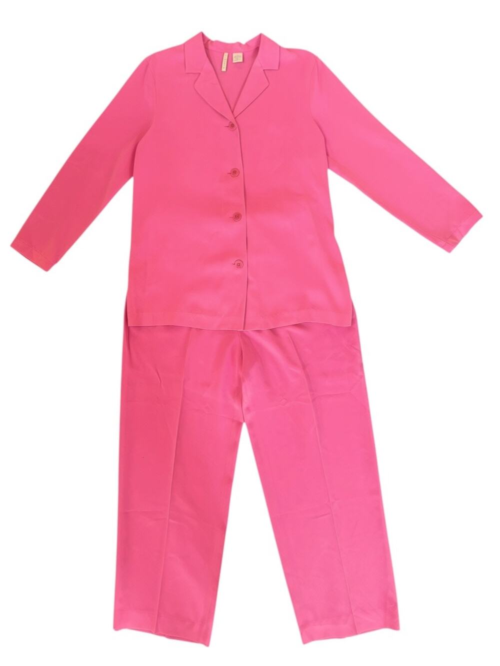 Vintage Via Seta 100% Silk Hot Pink Pajama Lounge Set L